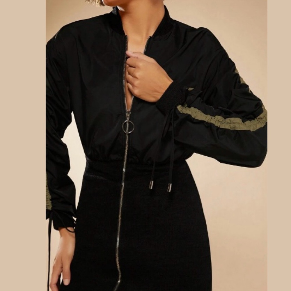 GRUNGE BLACK ZIP UP BOMBER DRESS - Picture 4 of 5
